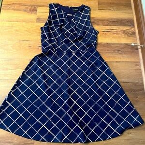 Liz Claiborne - Fit N Flare Style - Navy and white dress.